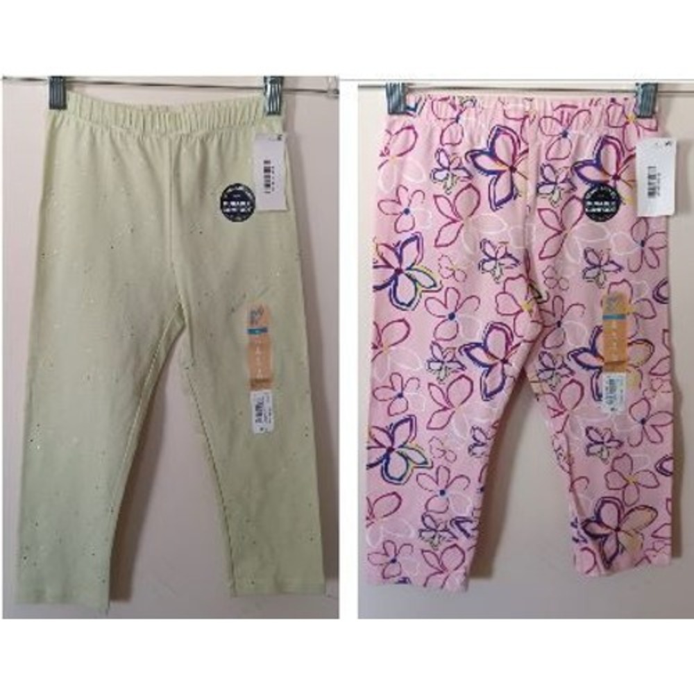Thereabouts Girls Capri Leggings Set‎ 2PK Green Glitter Pink Floral S 7/8 NWT